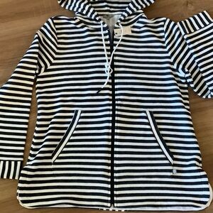 Talbots Black and White Striped Zip Hoodie
